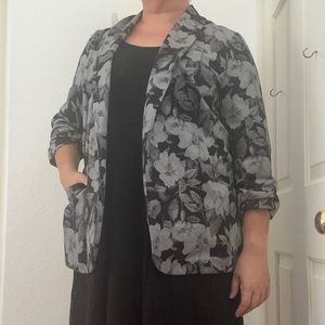 Michel Studio Addition-Elle Black Grey Floral Pocket Ponte Blazer - Plus Size 18